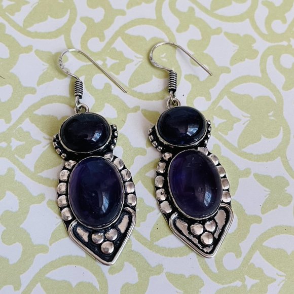 Amethyst Gemstone 925 Sterling Silver Plated Long Drop Dangle Earrings 2 ¼” NEW - Picture 6 of 8